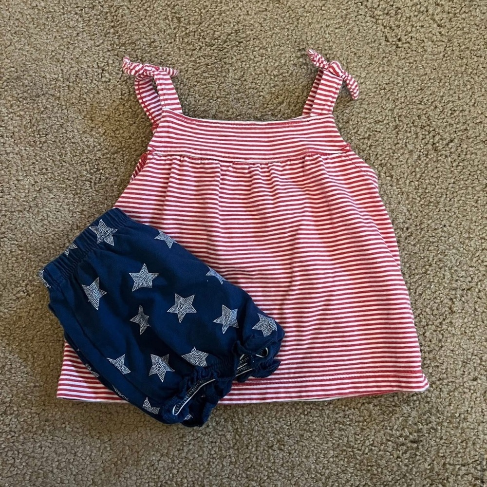 Carter's Pink Striped Top and Blue Star Diaper Cover Set